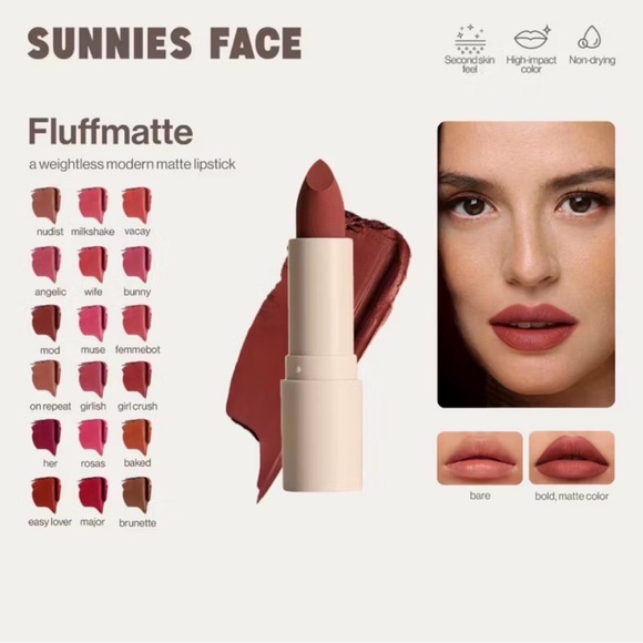 Sunnies Face Other - NIB￼Sunnies Face Fluffmatte [Weightless Modern Matte Lipstick] in On repeat